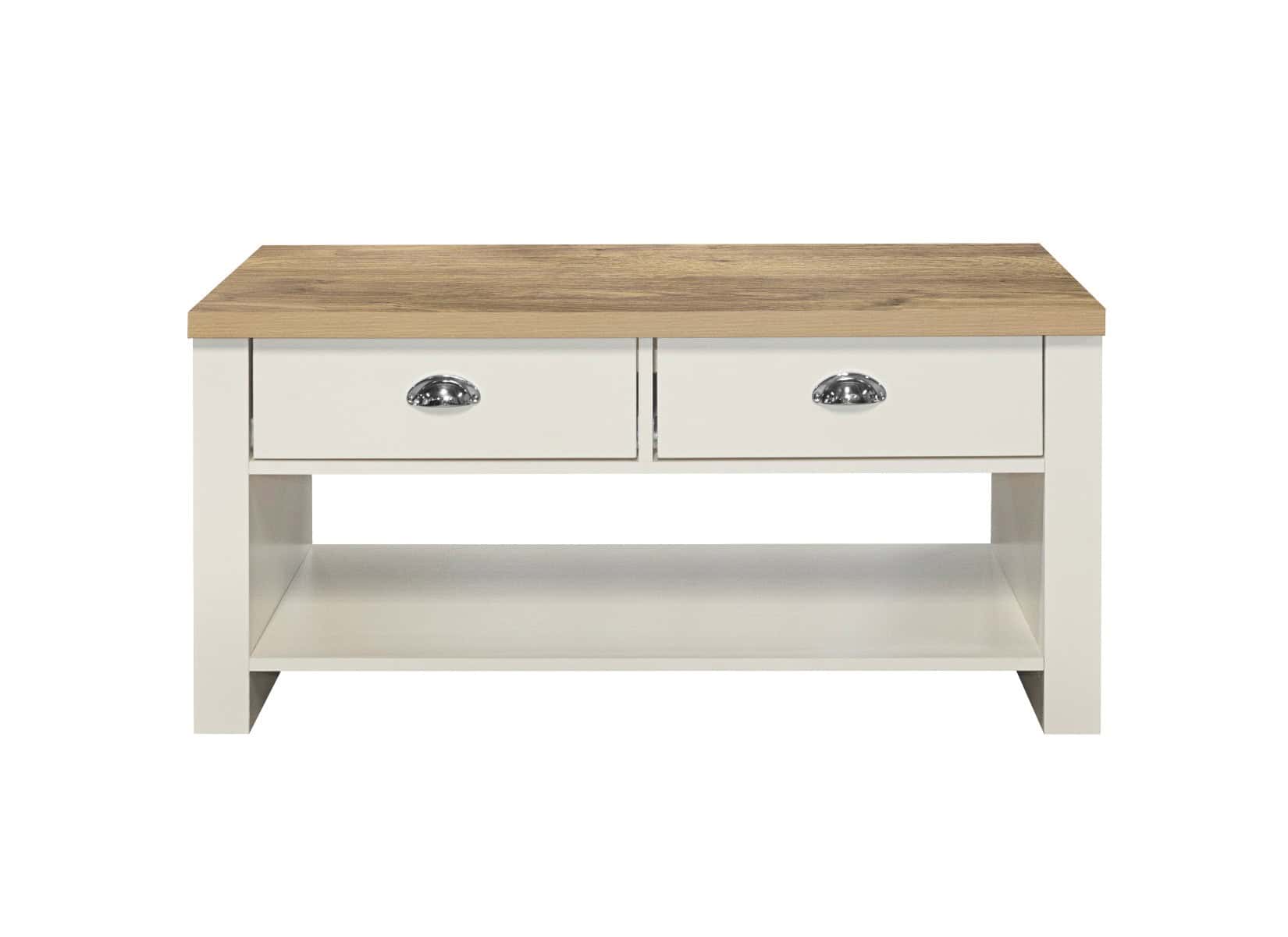 Highgate 2 Drawer Coffee Table - Cream & Oak - Image 7