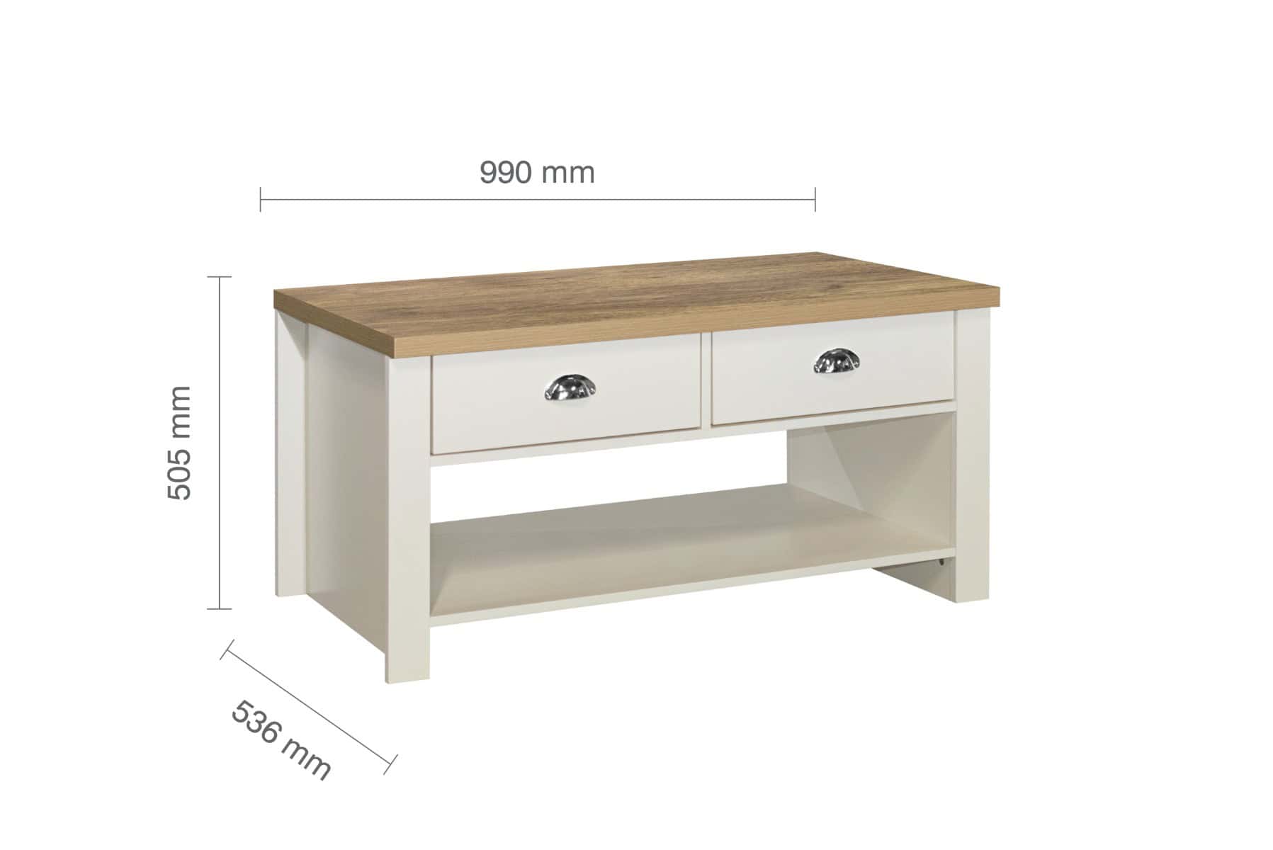 Highgate 2 Drawer Coffee Table - Cream & Oak - Image 9