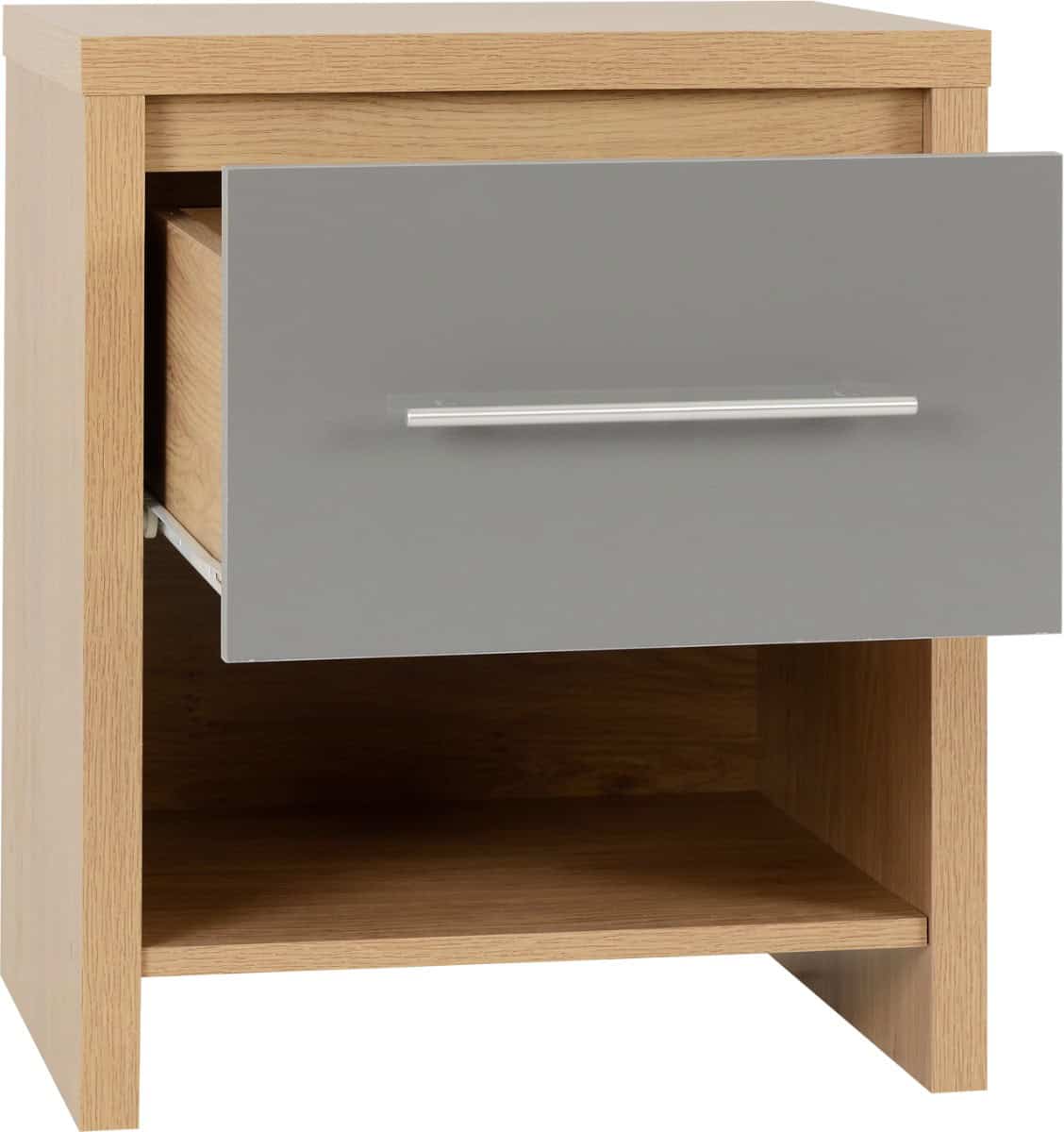 Seville 1 Drawer Bedside Cabinet - Grey Gloss/Light Oak | Buy Online | Beds.ie