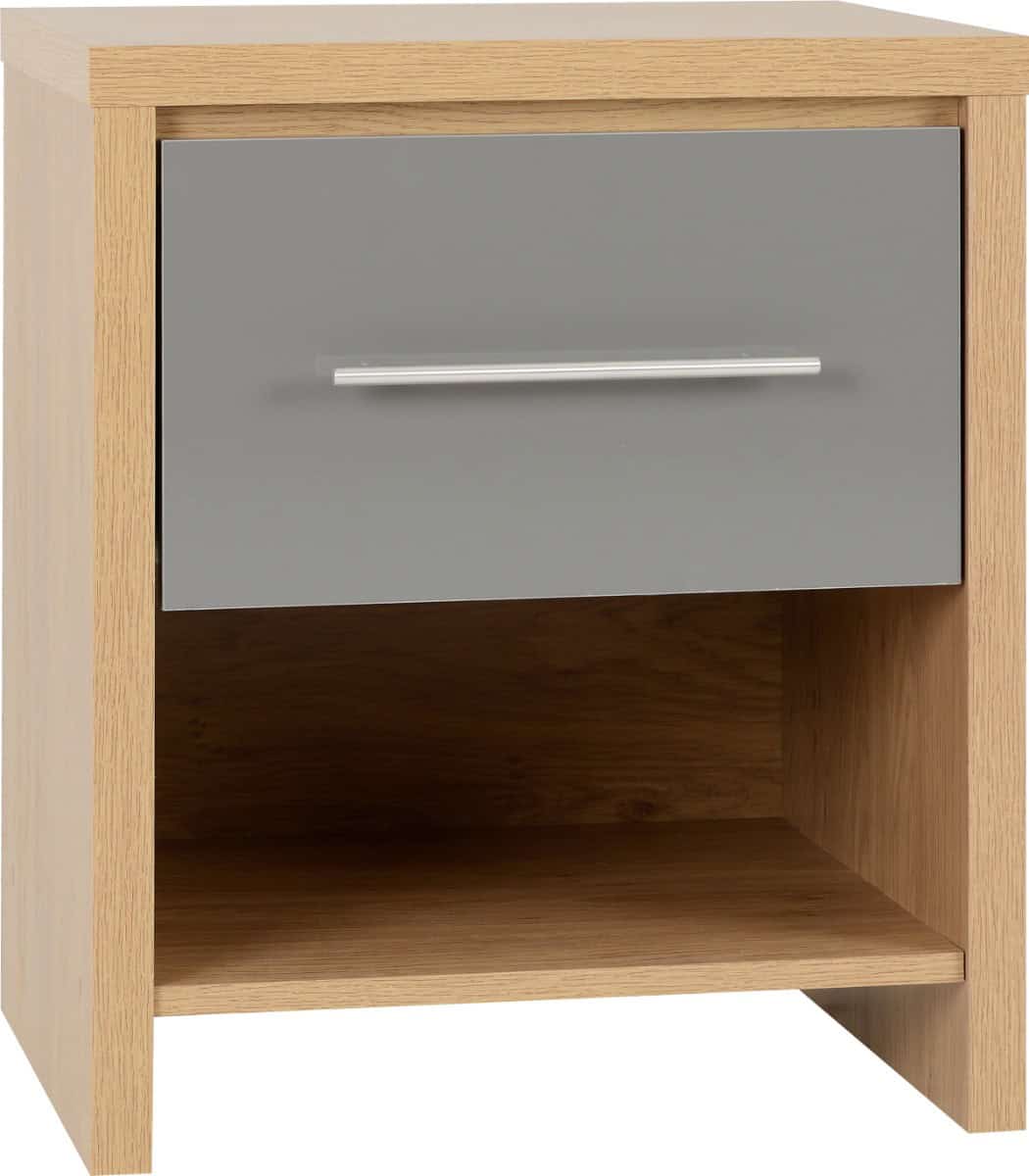 Seville 1 Drawer Bedside Cabinet - Grey Gloss/Light Oak - Image 2
