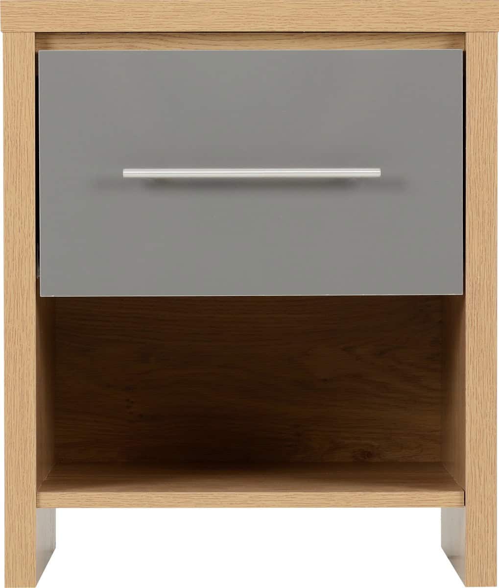 Seville 1 Drawer Bedside Cabinet - Grey Gloss/Light Oak - Image 3