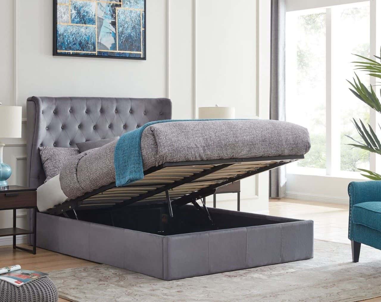 Flintshire 4ft6 Holway Ottoman Bed - Plush Grey | Buy Online | Beds.ie