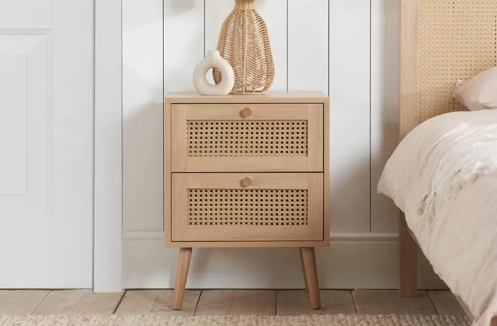 Croxley 2 Drawer Rattan Bedside - Oak | Buy Online | Beds.ie