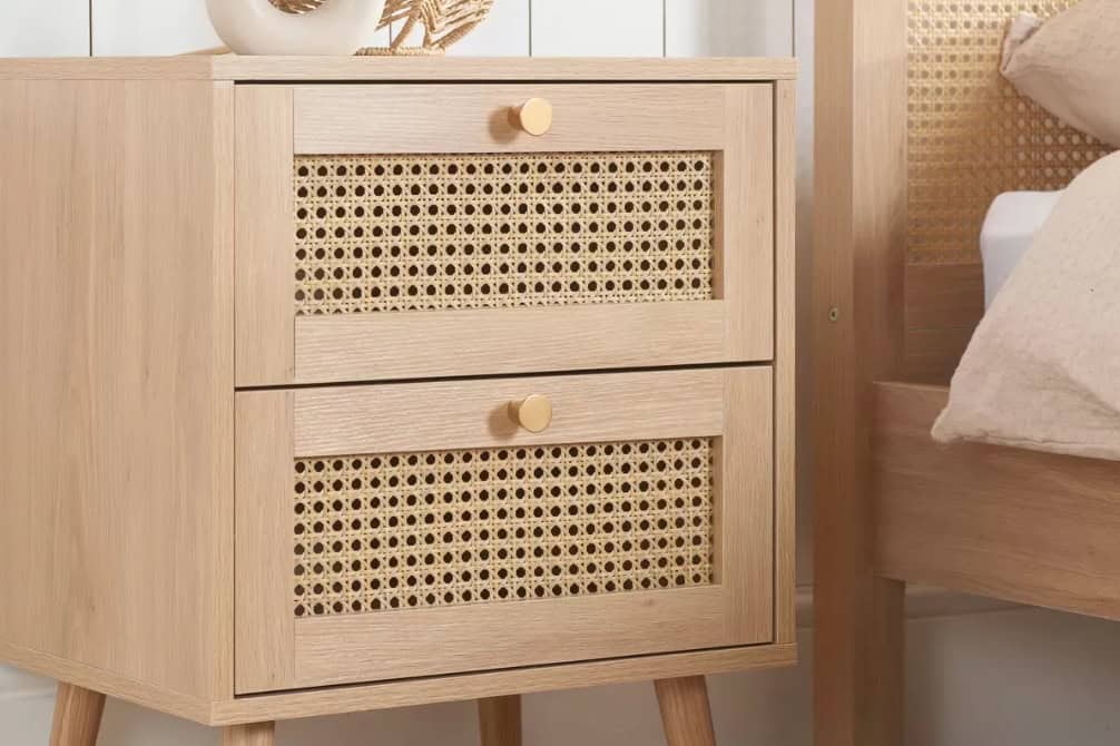 Croxley 2 Drawer Rattan Bedside - Oak - Image 2