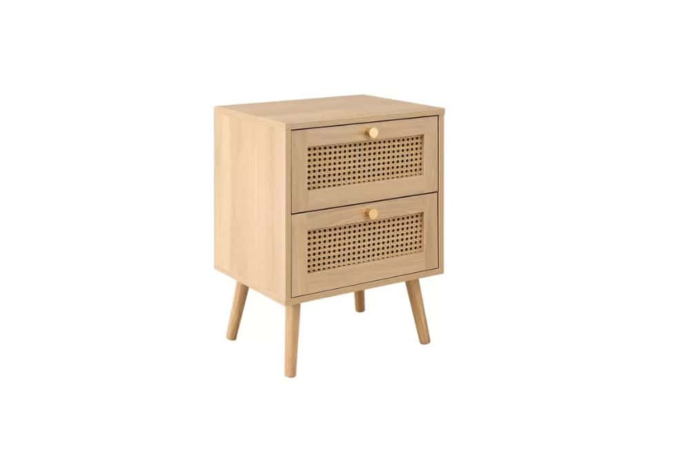 Croxley 2 Drawer Rattan Bedside - Oak - Image 4