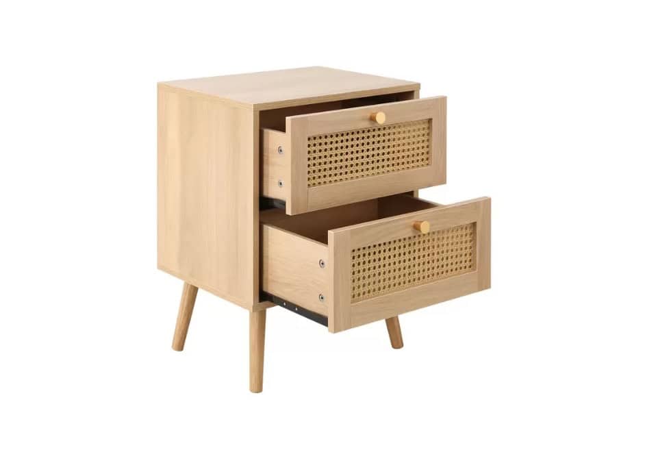 Croxley 2 Drawer Rattan Bedside - Oak - Image 5