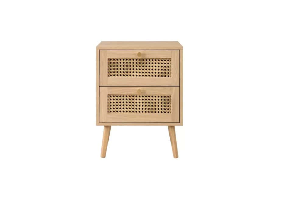 Croxley 2 Drawer Rattan Bedside - Oak - Image 6