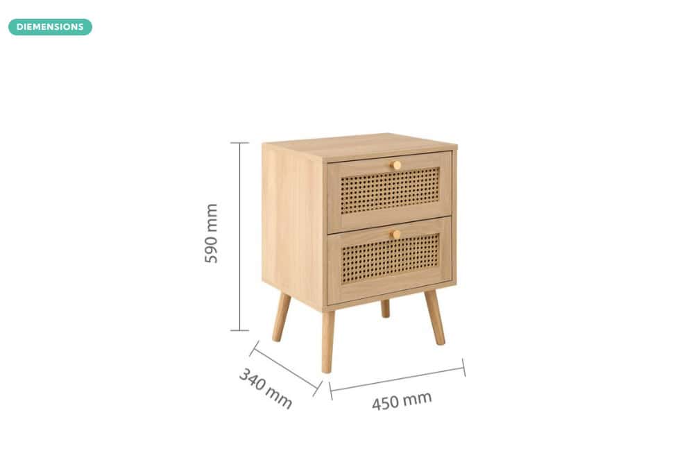 Croxley 2 Drawer Rattan Bedside - Oak - Image 7