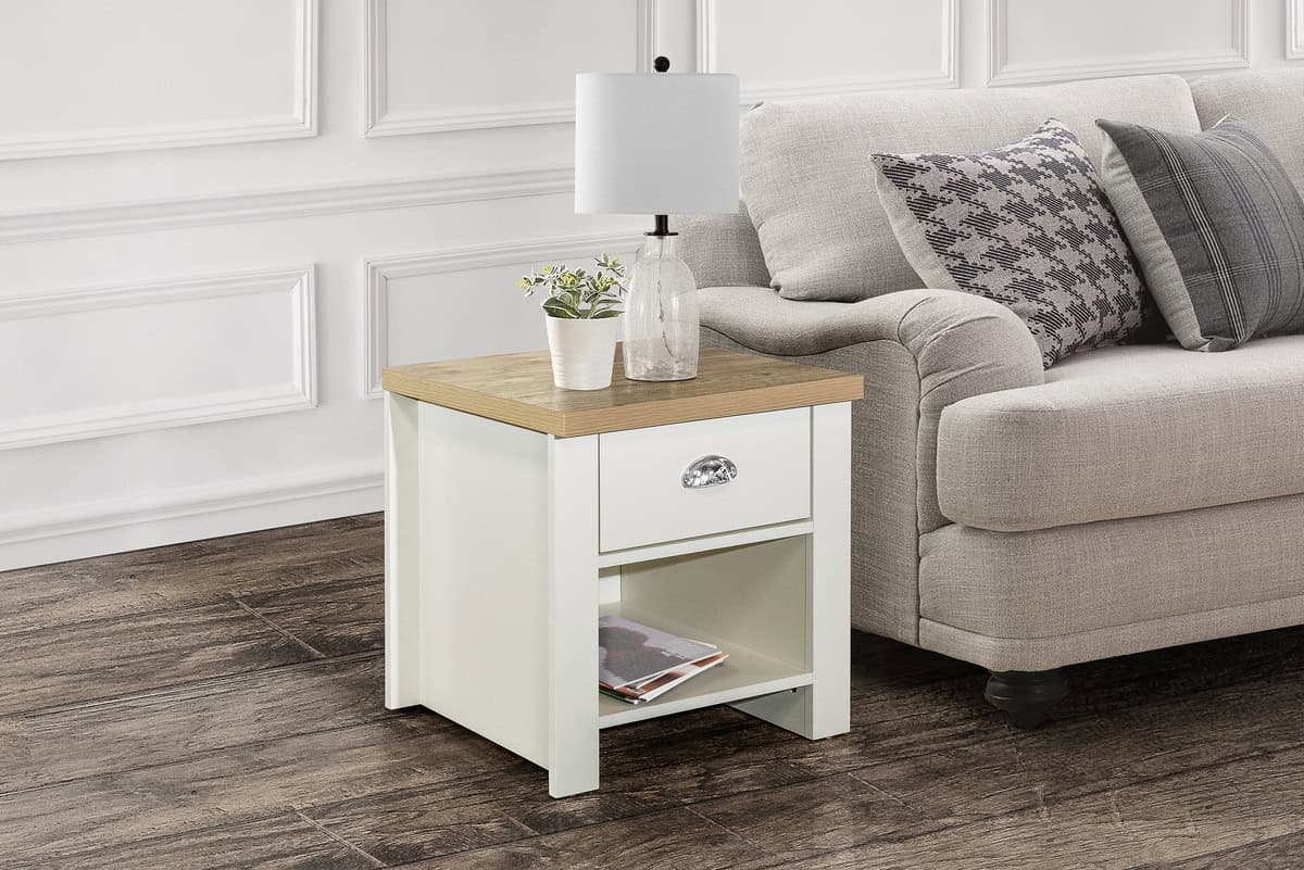 Highgate 1 Drawer Lamp Table - Cream & Oak | Buy Online | Beds.ie