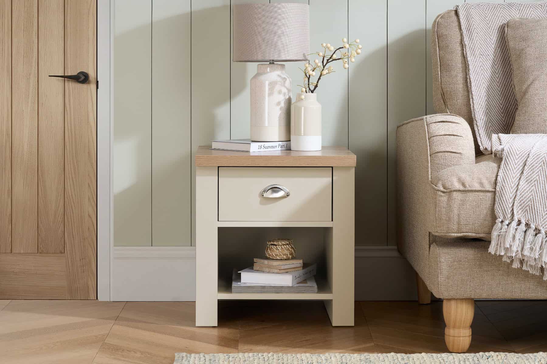 Highgate 1 Drawer Lamp Table - Cream & Oak - Image 2