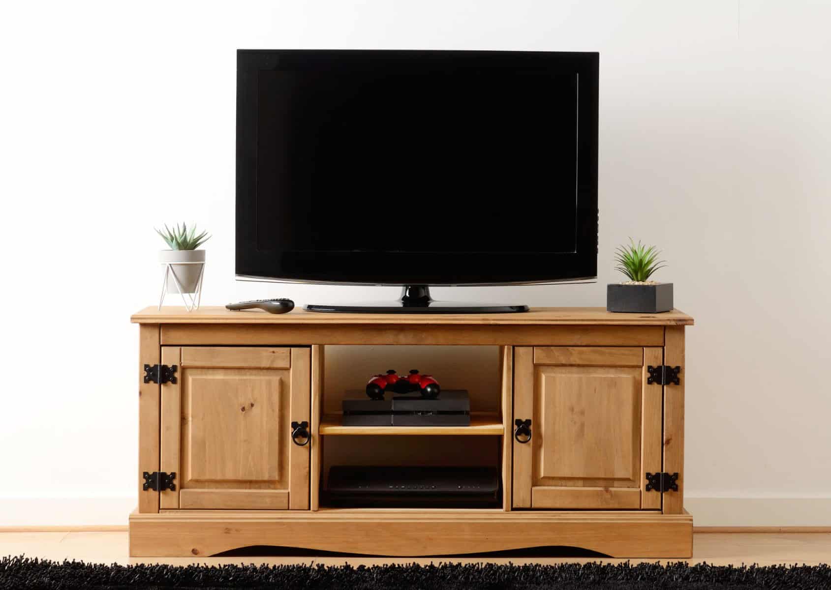 Corona 2 Door 1 Shelf TV Unit - Distressed Waxed Pine | Buy Online | Beds.ie