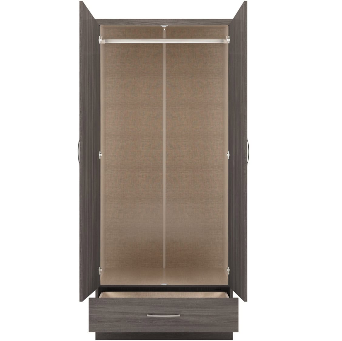 Nevada 2 Door 1 Drawer Wardrobe - Black Wood Grain - Image 2