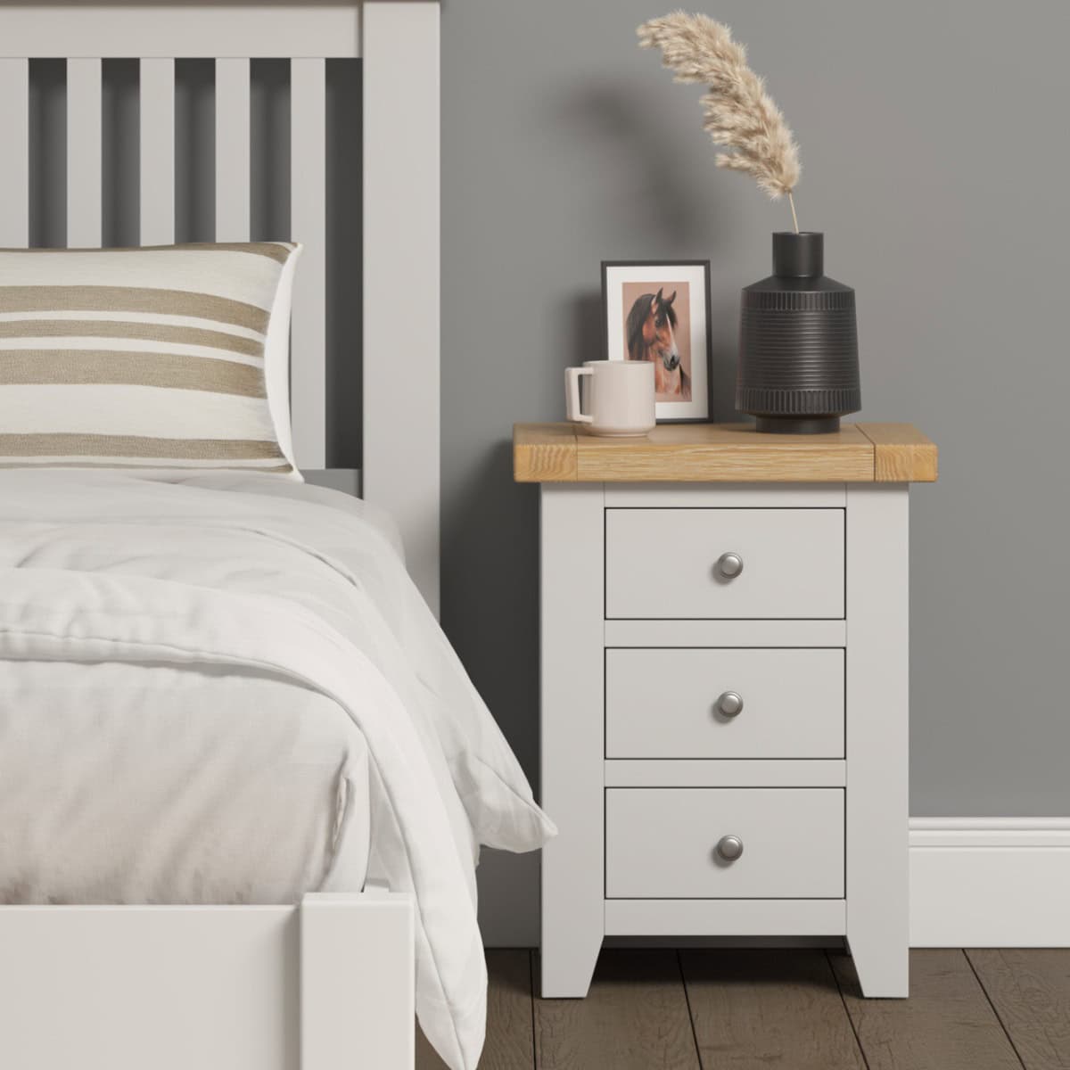 Windsor 3 Drawer Bedside - Ivory & Oak | Buy Online | Beds.ie