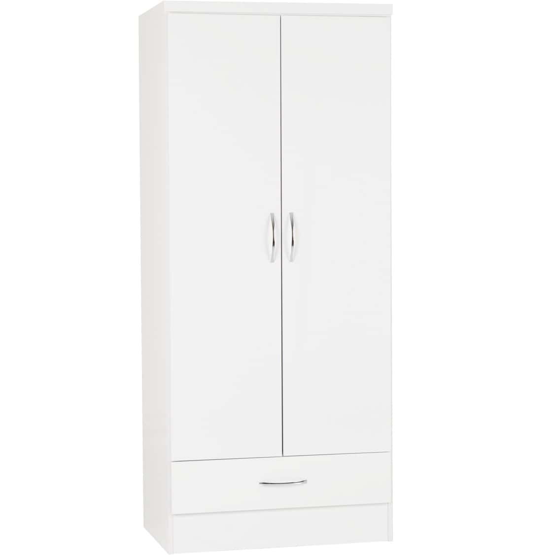Nevada 2 Door 1 Drawer Wardrobe - White Gloss | Buy Online | Beds.ie