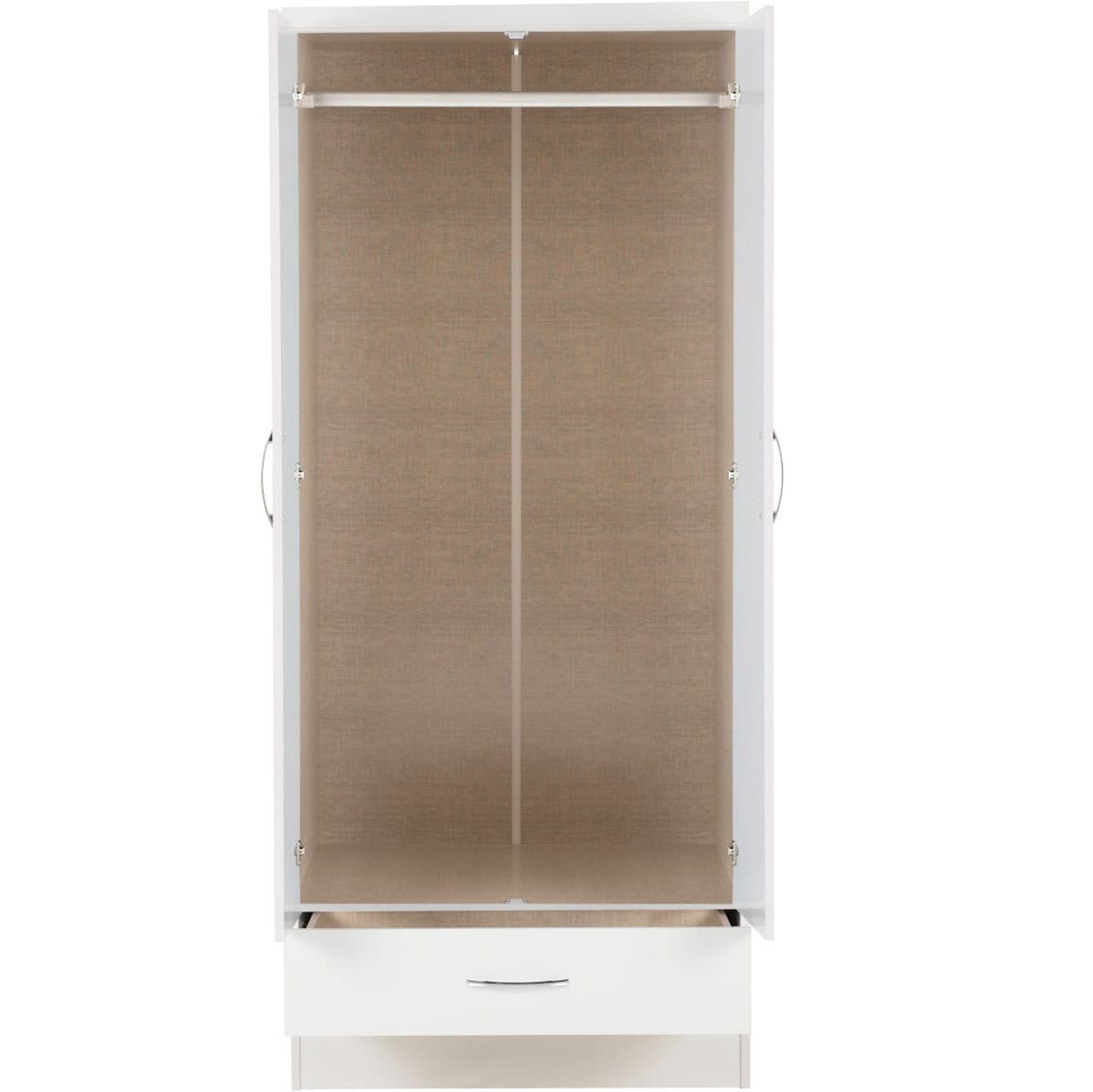 Nevada 2 Door 1 Drawer Wardrobe - White Gloss - Image 2