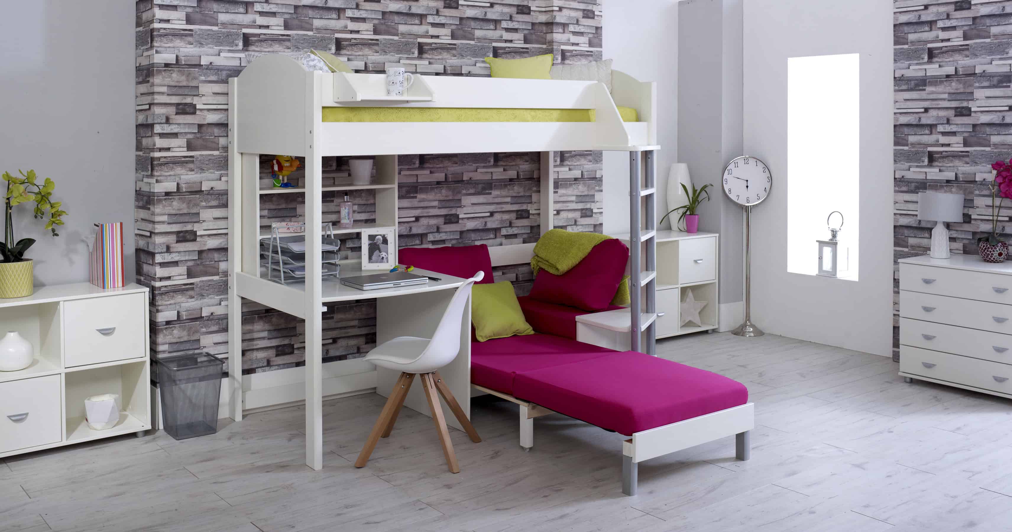Kids Avenue Noah C Highsleeper - White with Pink Cushion - Image 2