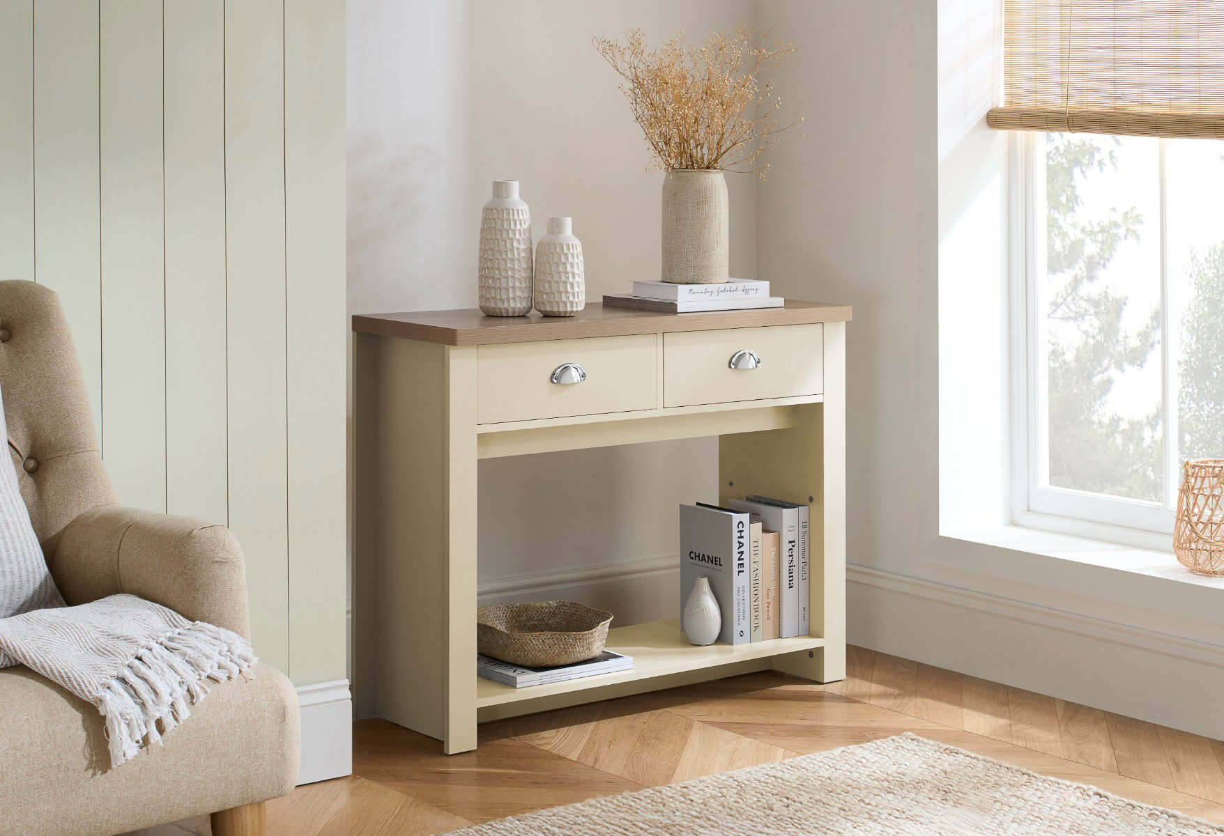 Highgate 2 Drawer Console Table - Cream & Oak | Buy Online | Beds.ie