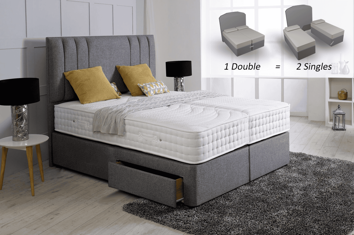 Healthbeds 6ft Latex Gel 1200 Support 2 Drawer Zip & Link Divan Bed | Buy Online | Beds.ie
