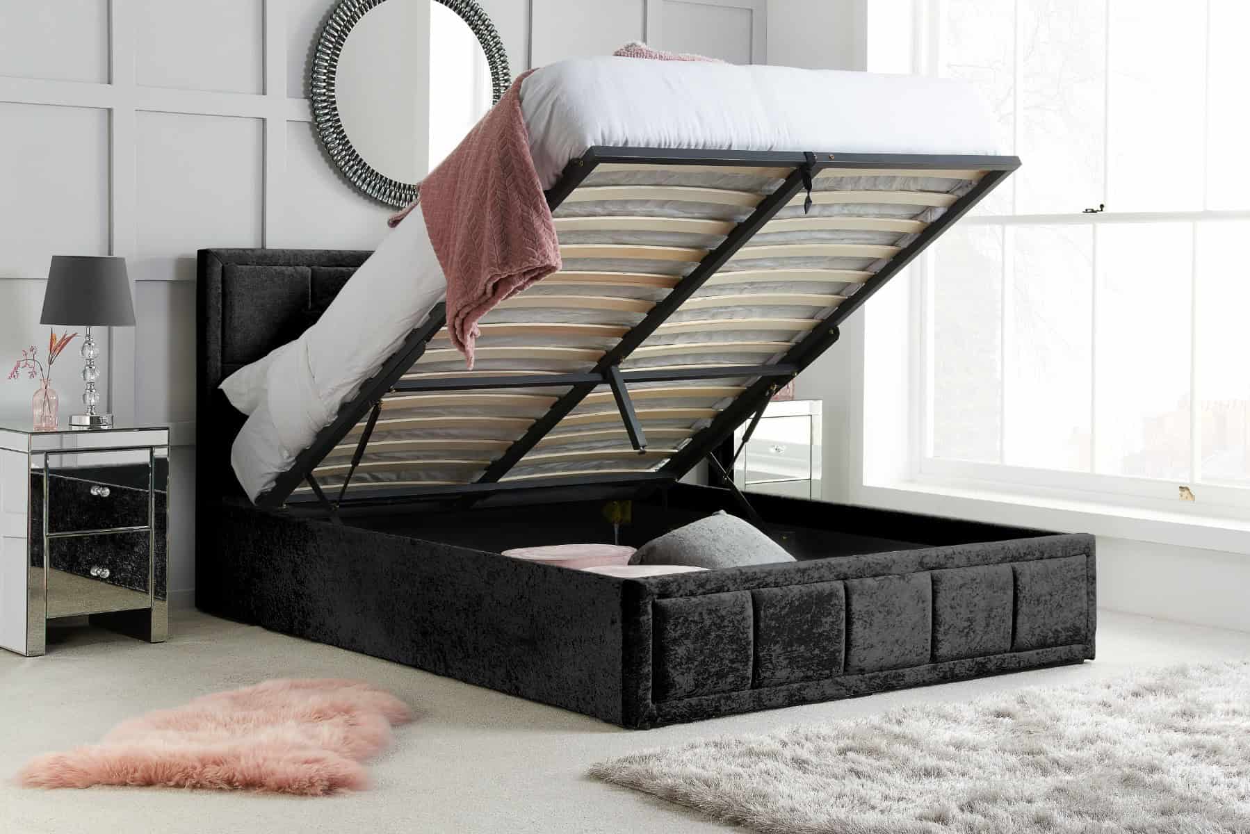 4ft Hannover Ottoman - Black Crushed Velvet | Buy Online | Beds.ie