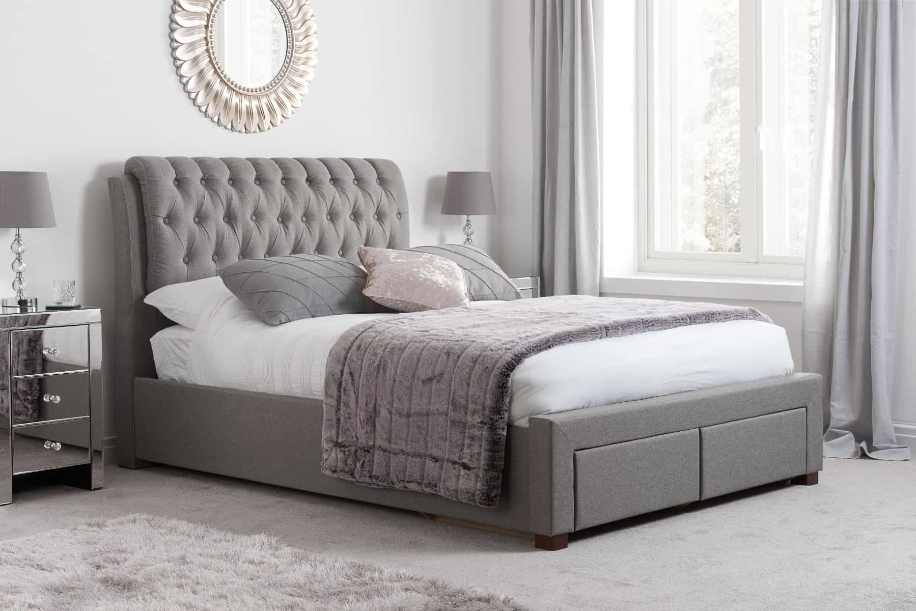 4ft6 Valentino 2 Drawer Bedframe - Grey | Buy Online | Beds.ie