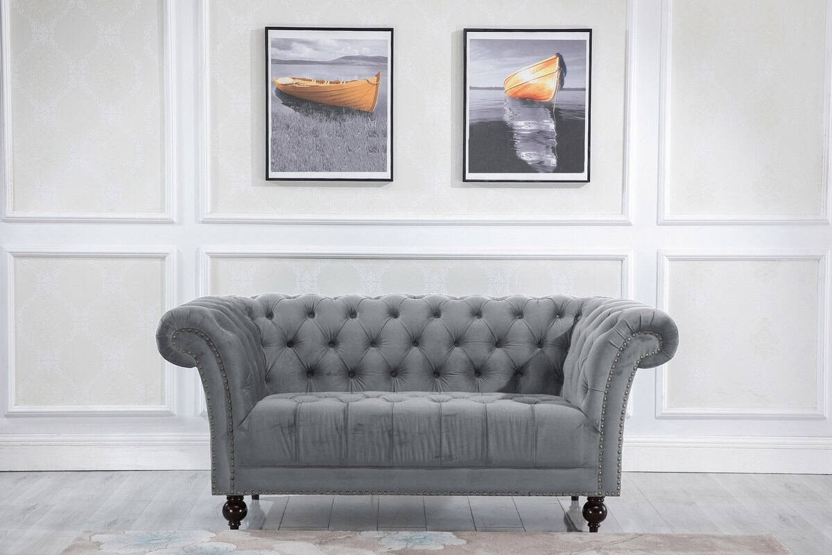 Chester Fabric 2 Seater Sofa - Grey - Image 3
