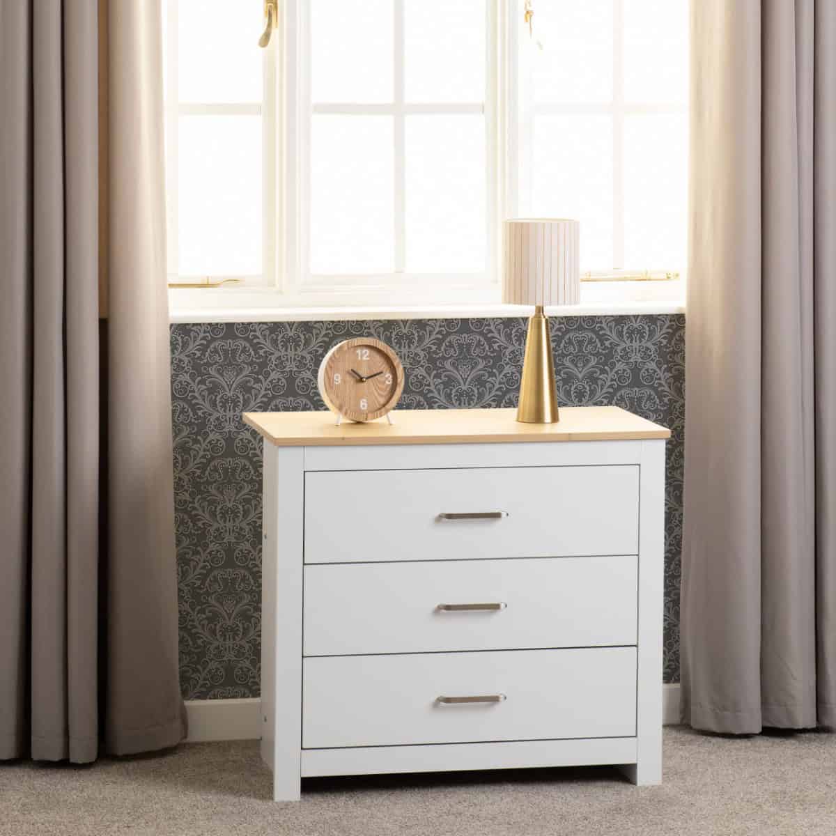 Portland 3 Drawer Chest - White & Oak | Buy Online | Beds.ie