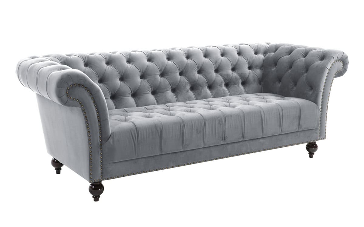 Chester Fabric 3 Seater Sofa - Grey - Image 2
