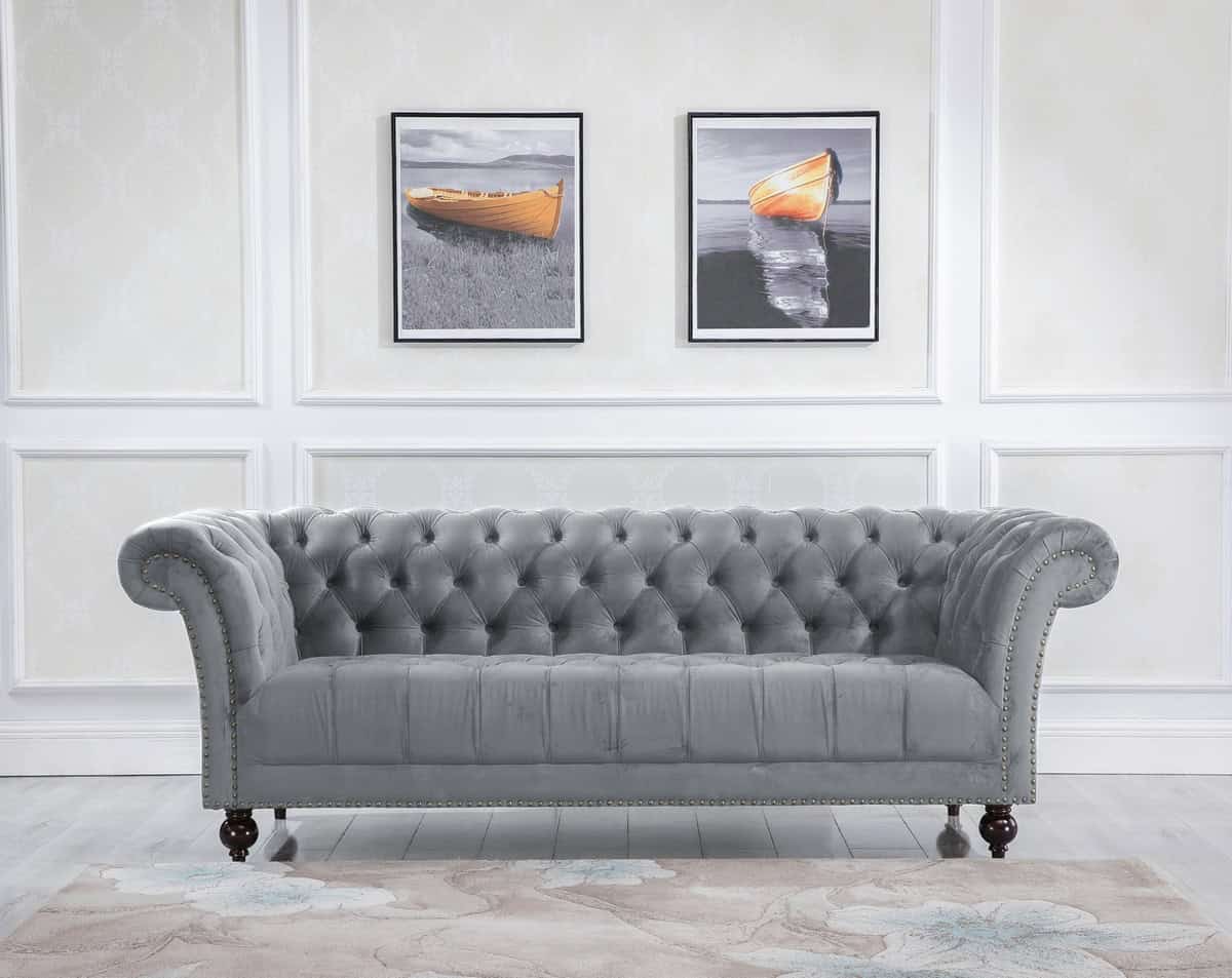 Chester Fabric 3 Seater Sofa - Grey - Image 3