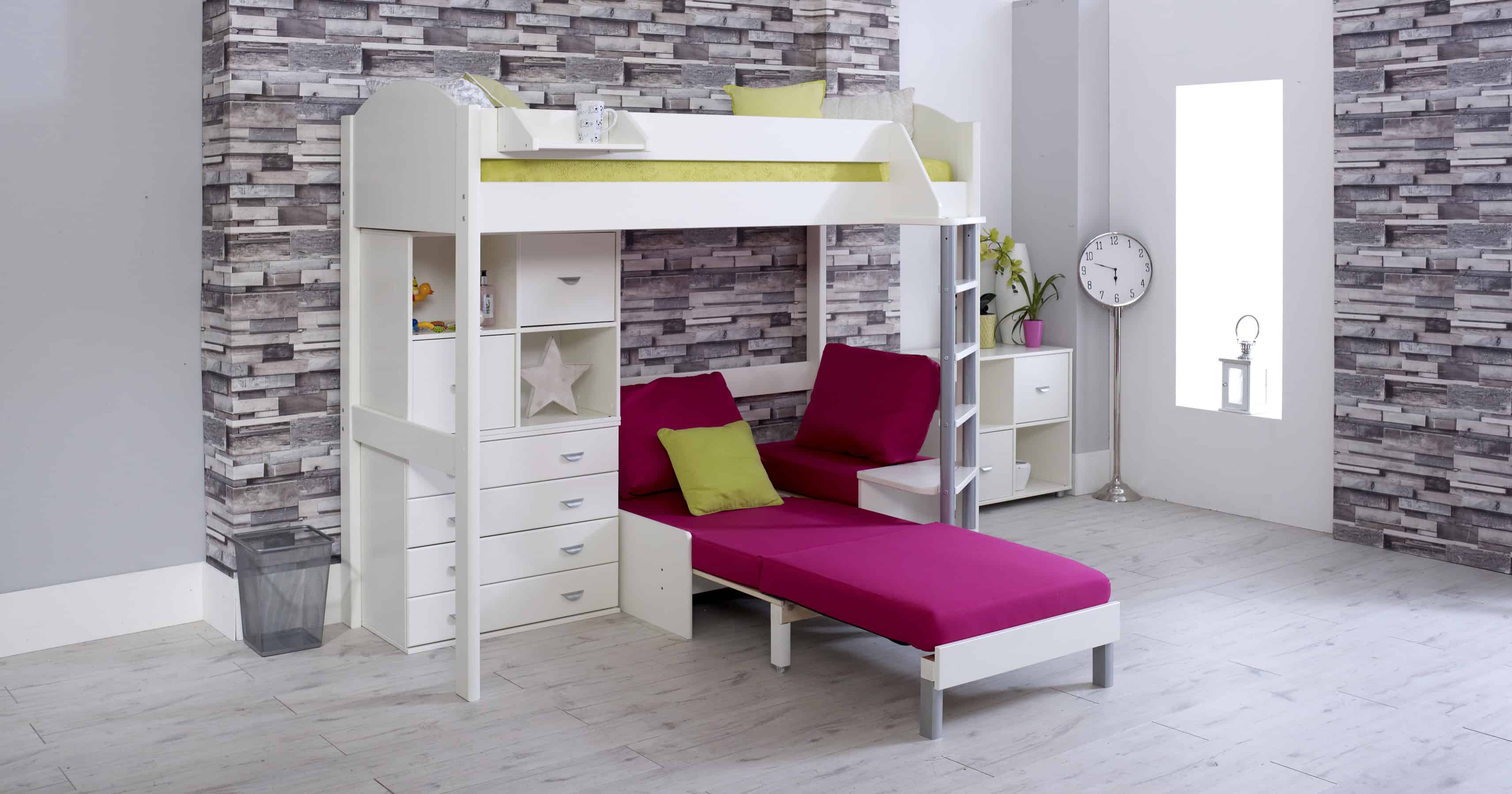 Kids Avenue Noah F Highsleeper - White with Pink Cushion - Image 2