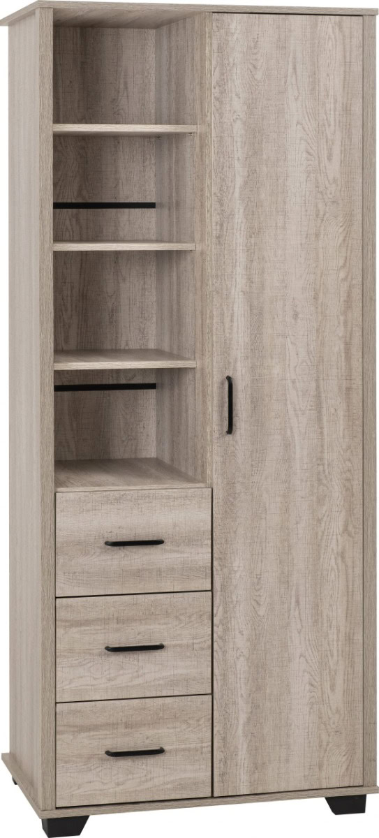Oliver 1 Door 3 Drawer Open Shelf Wardrobe - Light Oak Effect | Buy Online | Beds.ie