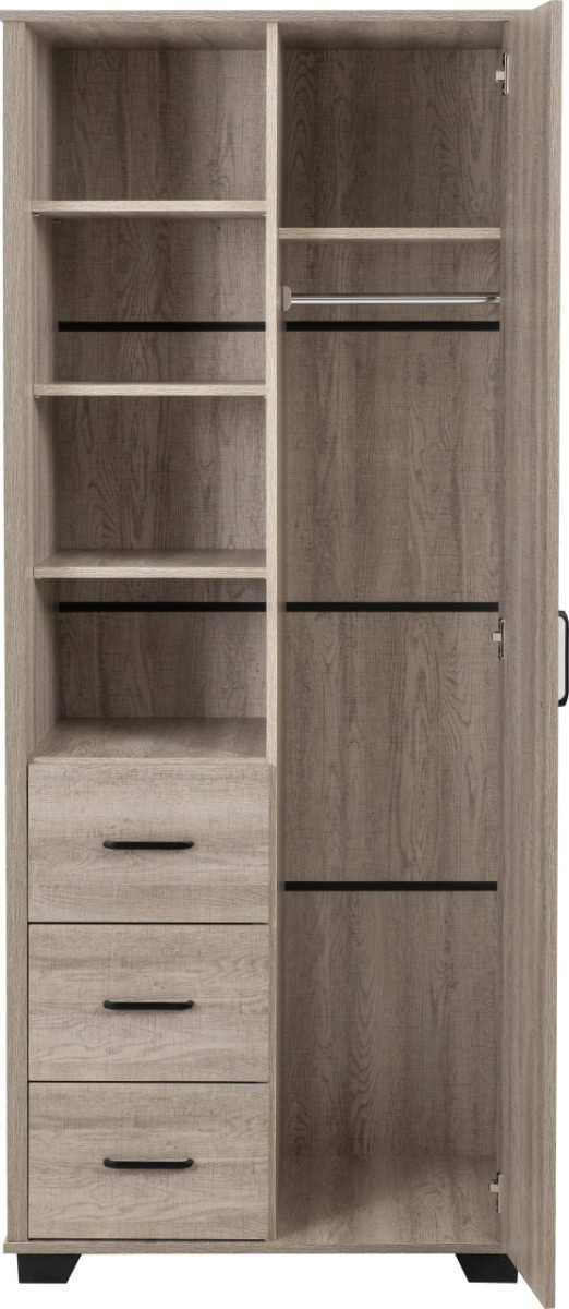 Oliver 1 Door 3 Drawer Open Shelf Wardrobe - Light Oak Effect - Image 3