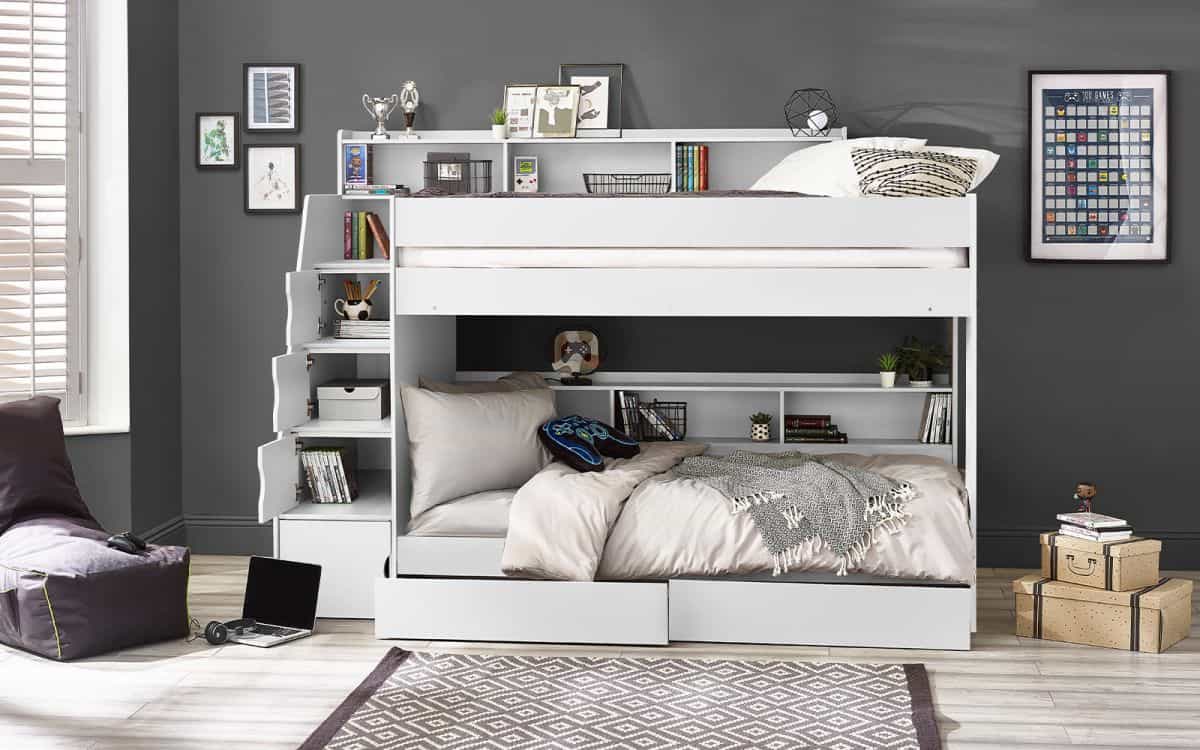 Camden Staircase Bunk Bed - All White | Buy Online | Beds.ie