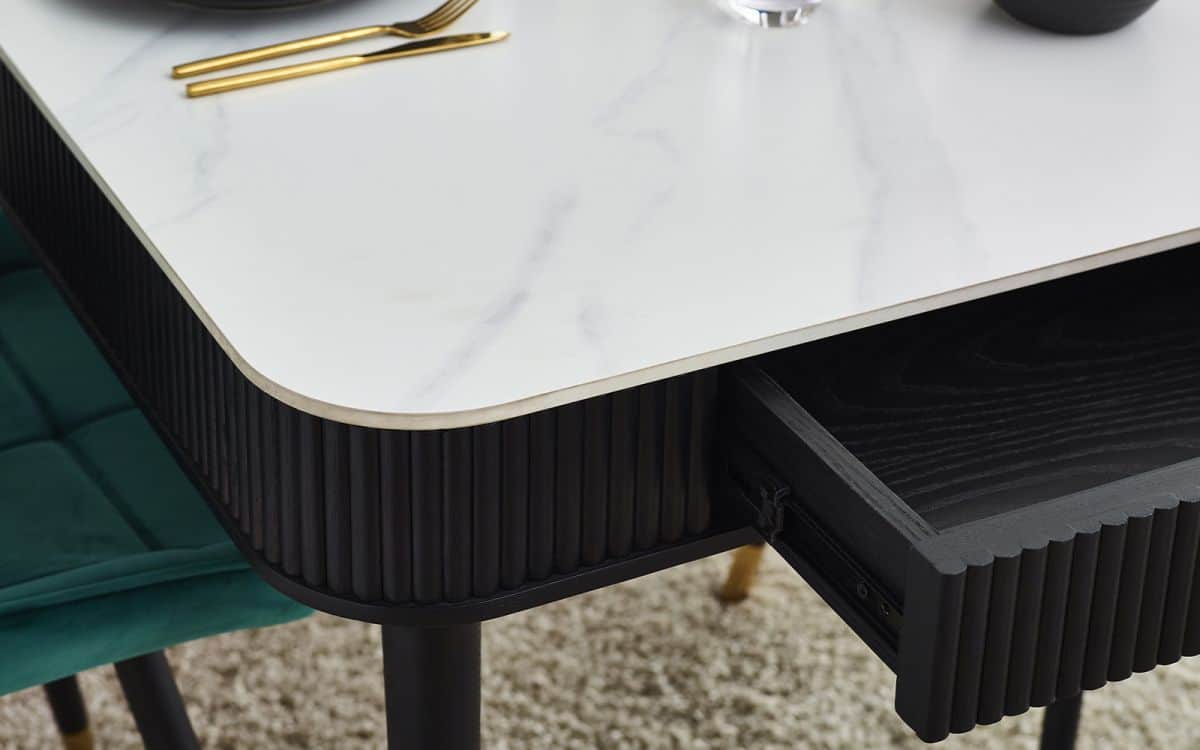 Louanne Fluted 2 Drawer Dining Table - Black - Image 4