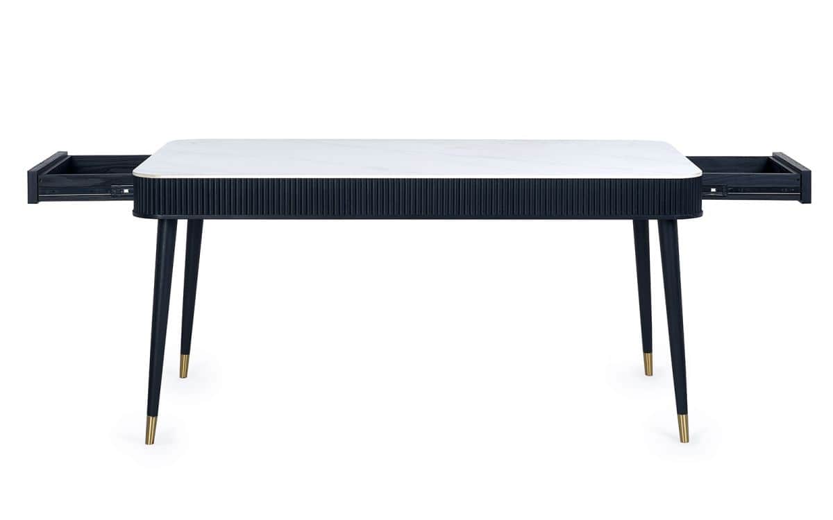 Louanne Fluted 2 Drawer Dining Table - Black - Image 6