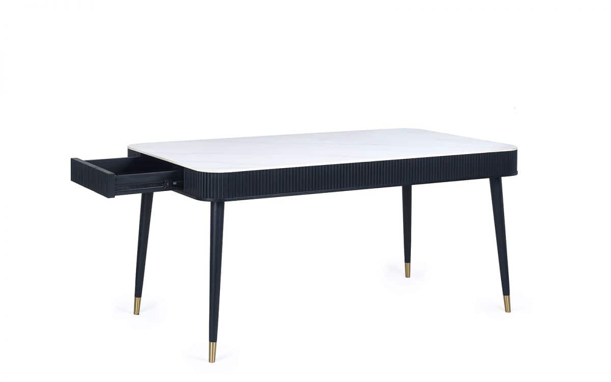 Louanne Fluted 2 Drawer Dining Table - Black - Image 7