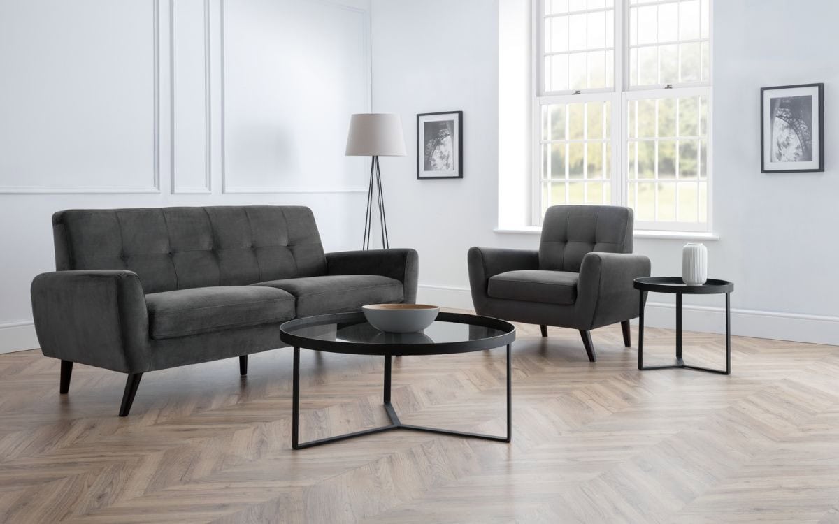 Reagan 2 Seater Sofa - Dark Grey Velvet - Image 3