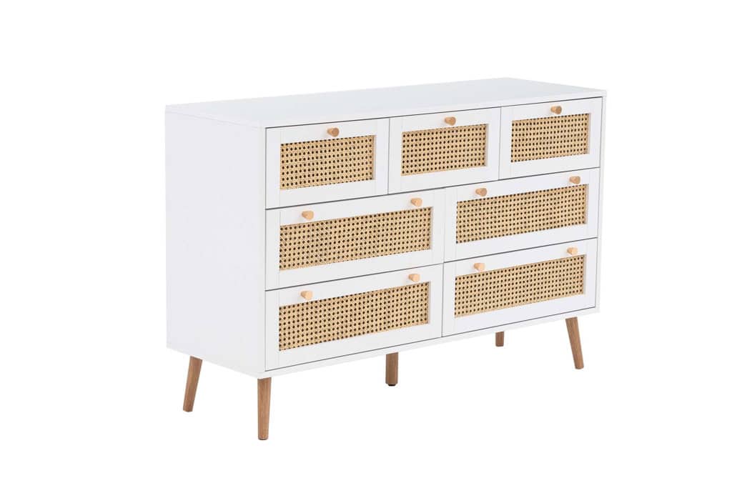 Croxley 7 Drawer Rattan Chest - White - Image 5
