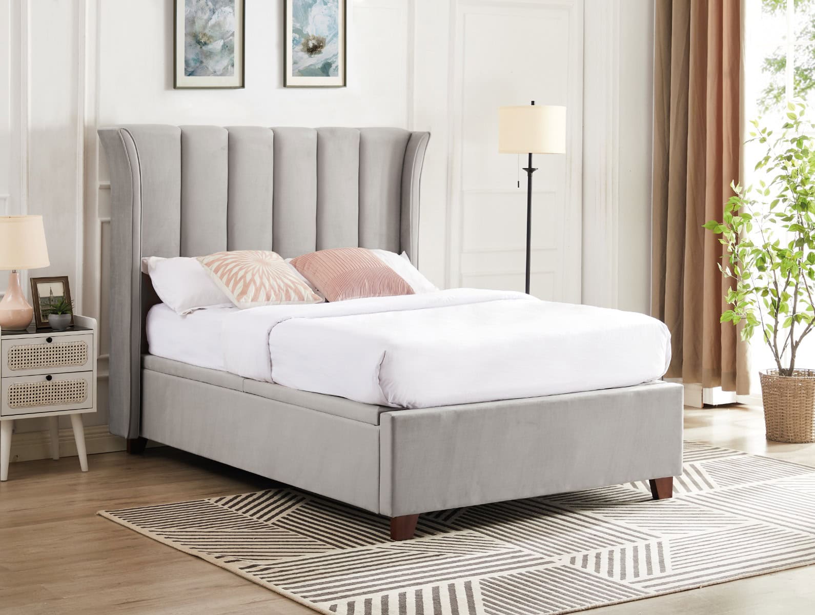 Mia 5ft Ottoman Bedframe - Light Grey Velvet - Image 2