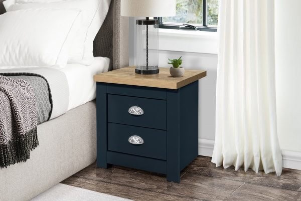 Highgate 2 Drawer Bedside - Navy & Oak | Buy Online | Beds.ie