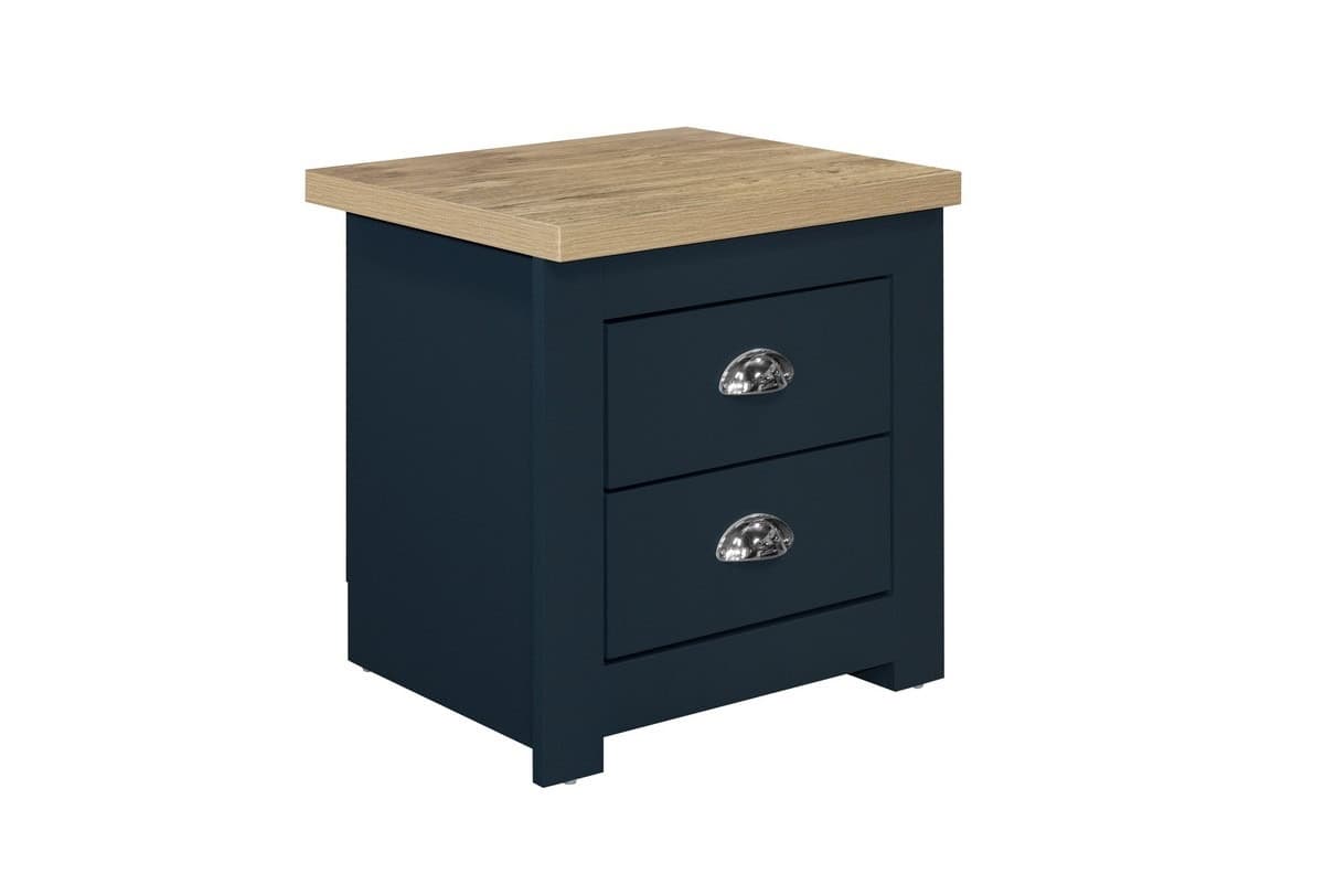 Highgate 2 Drawer Bedside - Navy & Oak - Image 3
