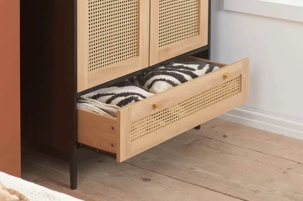 Croxley 2 Door 1 Drawer Rattan Wardrobe - Black - Image 2