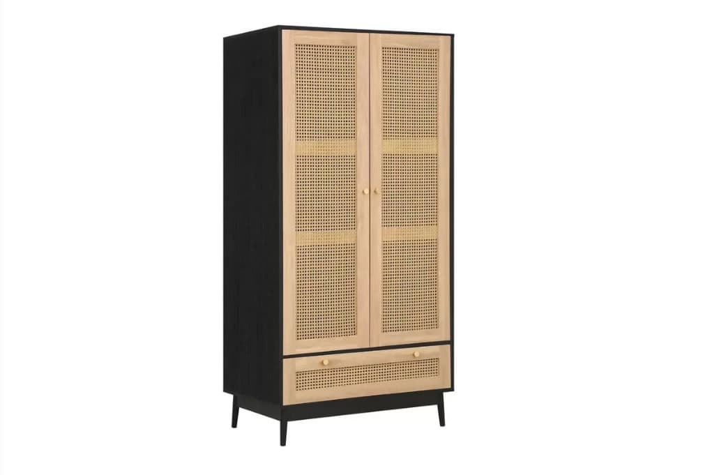 Croxley 2 Door 1 Drawer Rattan Wardrobe - Black - Image 4
