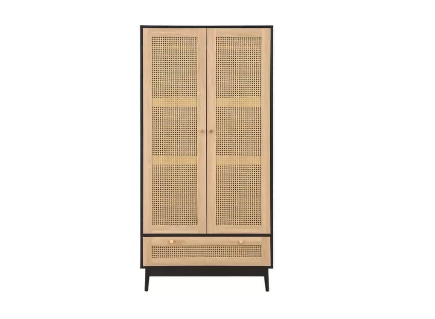 Croxley 2 Door 1 Drawer Rattan Wardrobe - Black - Image 5