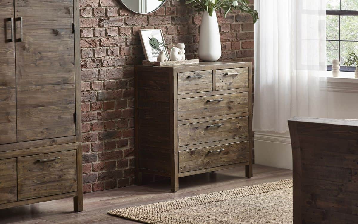 Heron 3+2 Chest of Drawers - Reclaimed Pine | Buy Online | Beds.ie
