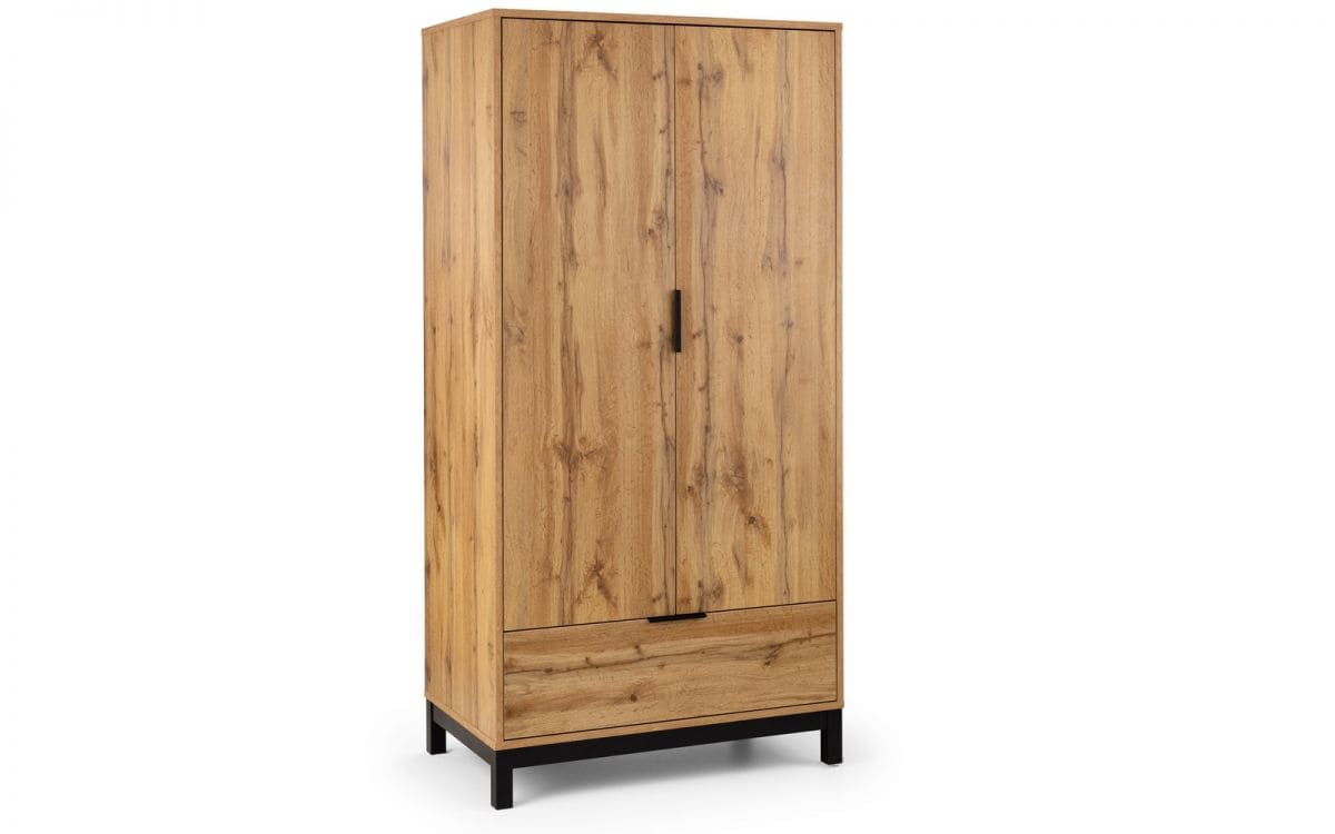 Batu 2 Door 1 Drawer Wardrobe - Oak & Black - Image 2