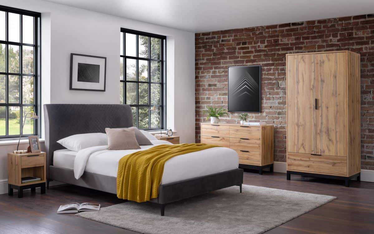 Batu 2 Door 1 Drawer Wardrobe - Oak & Black - Image 3