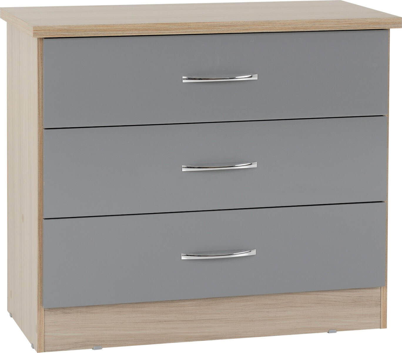Nevada 3 Drawer Chest - Grey Gloss & Oak | Buy Online | Beds.ie