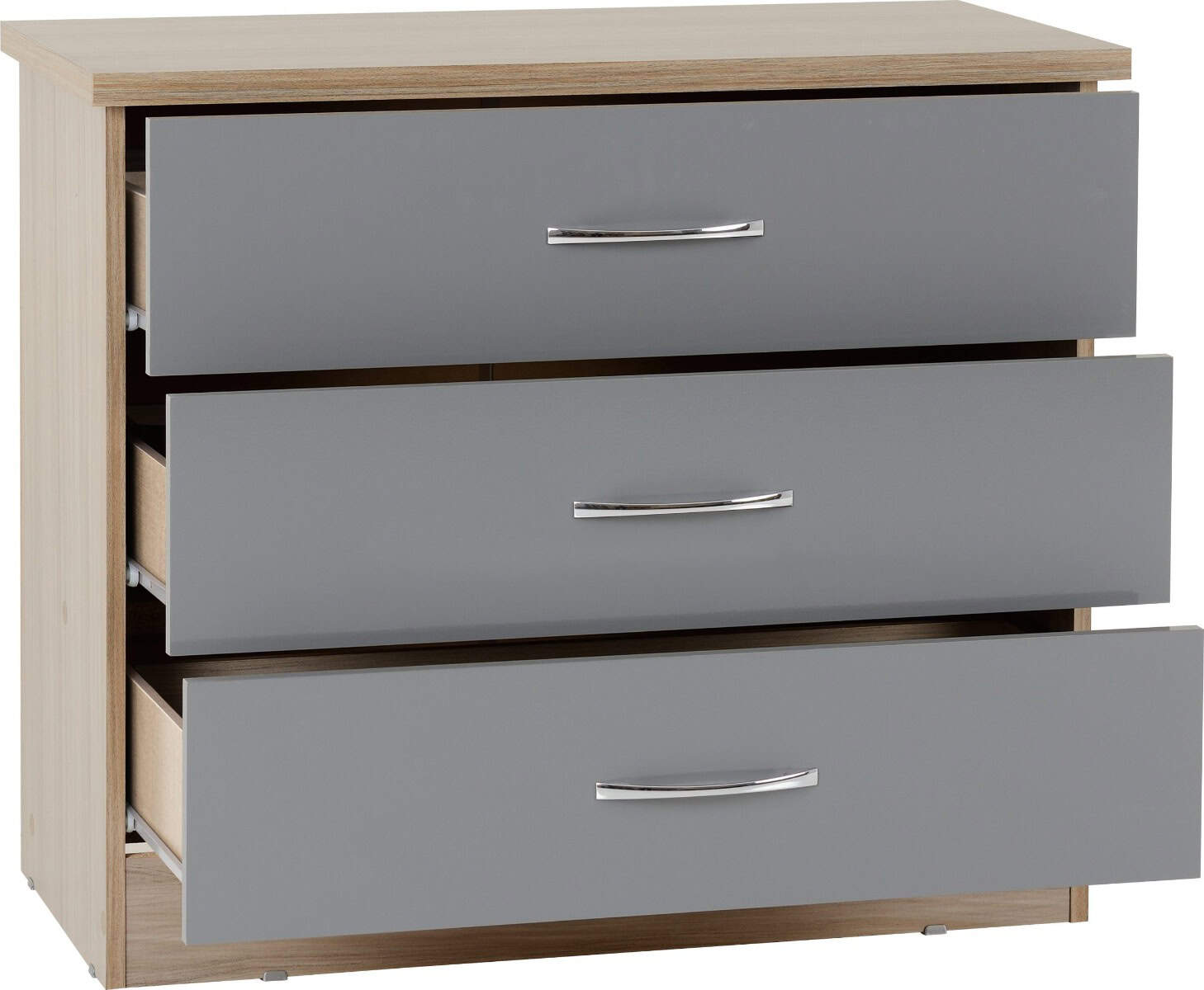 Nevada 3 Drawer Chest - Grey Gloss & Oak - Image 2
