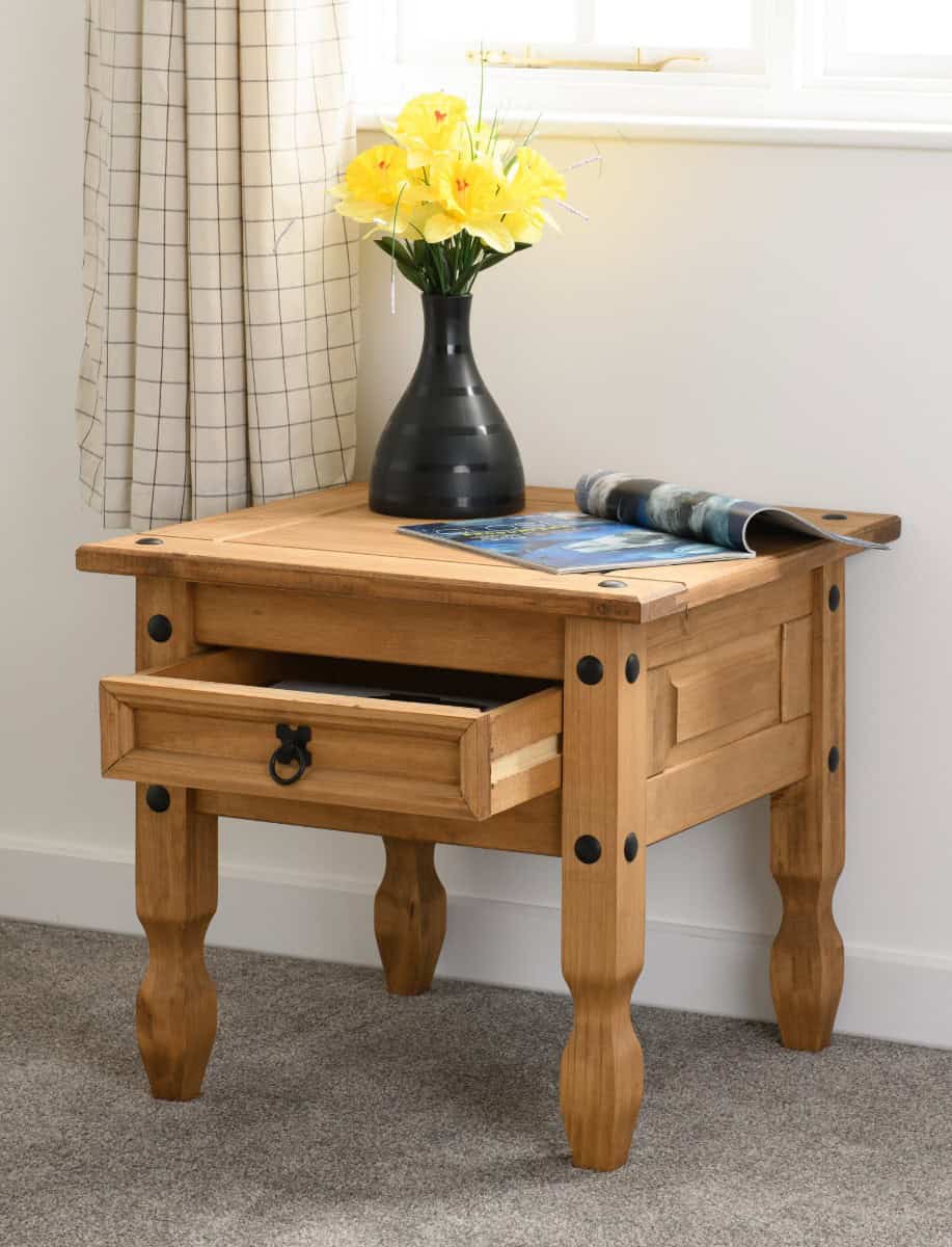 Corona 1 Drawer Lamp Table - Waxed Pine | Buy Online | Beds.ie