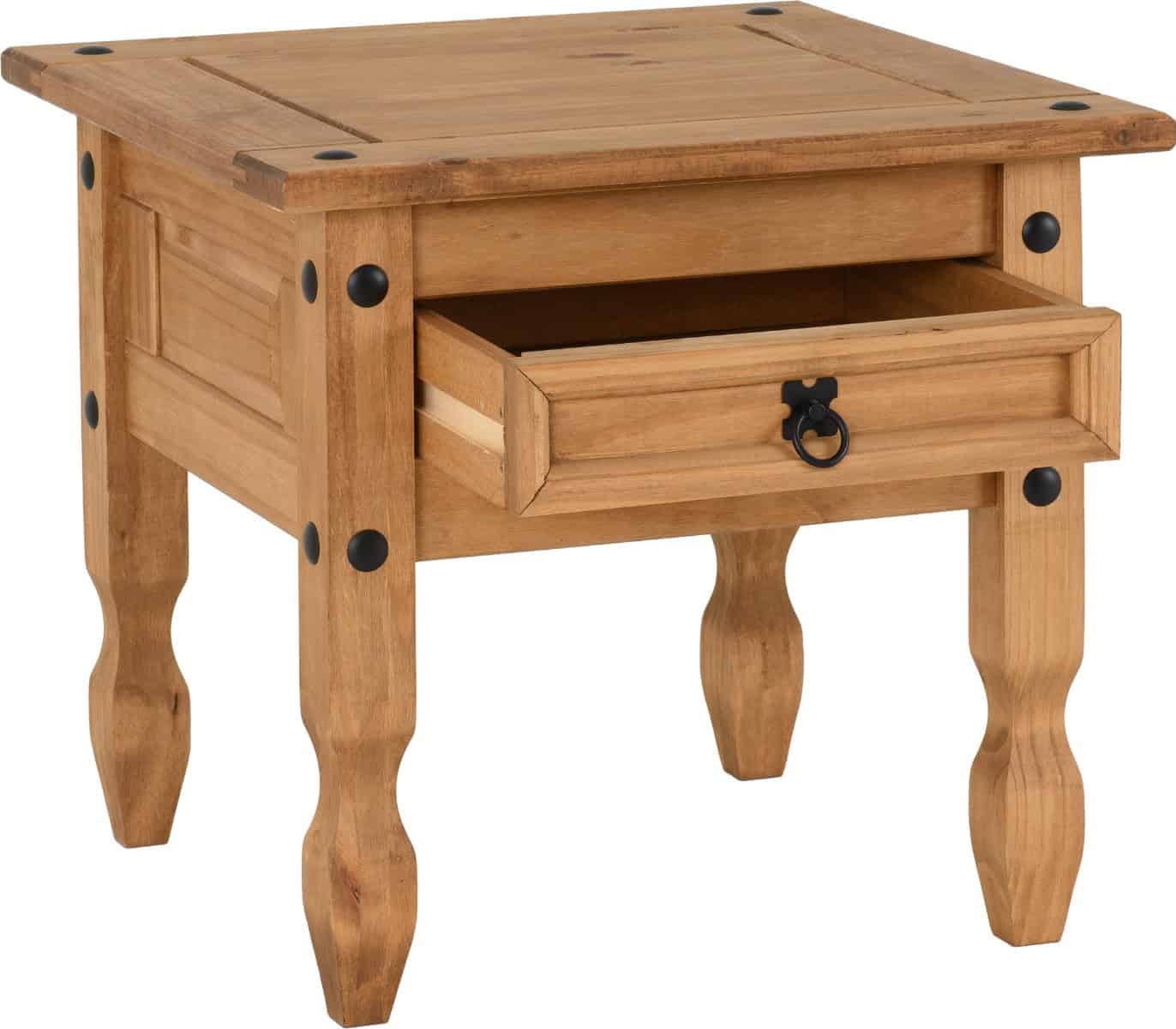 Corona 1 Drawer Lamp Table - Waxed Pine - Image 3